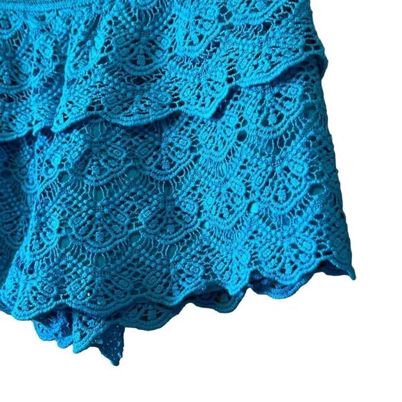 Crochet Ruffle Layered Shorts, Bright Blue, Beach, Resort, Summer - Picture 2 of 5